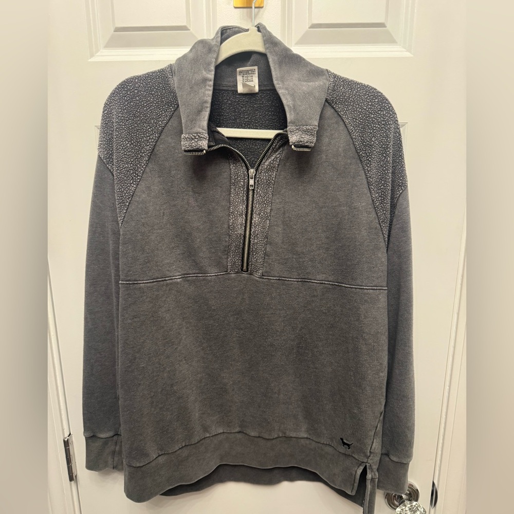 PINK Victoria's Secret Half-Zip Oversized Sweatshirt Washed Grey